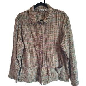 Chico's Vintage Silk tweed blazer jacket Size 1  (8 medium) buttoned w/ pockets